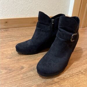 Black Suede Ankle Wedge Boots